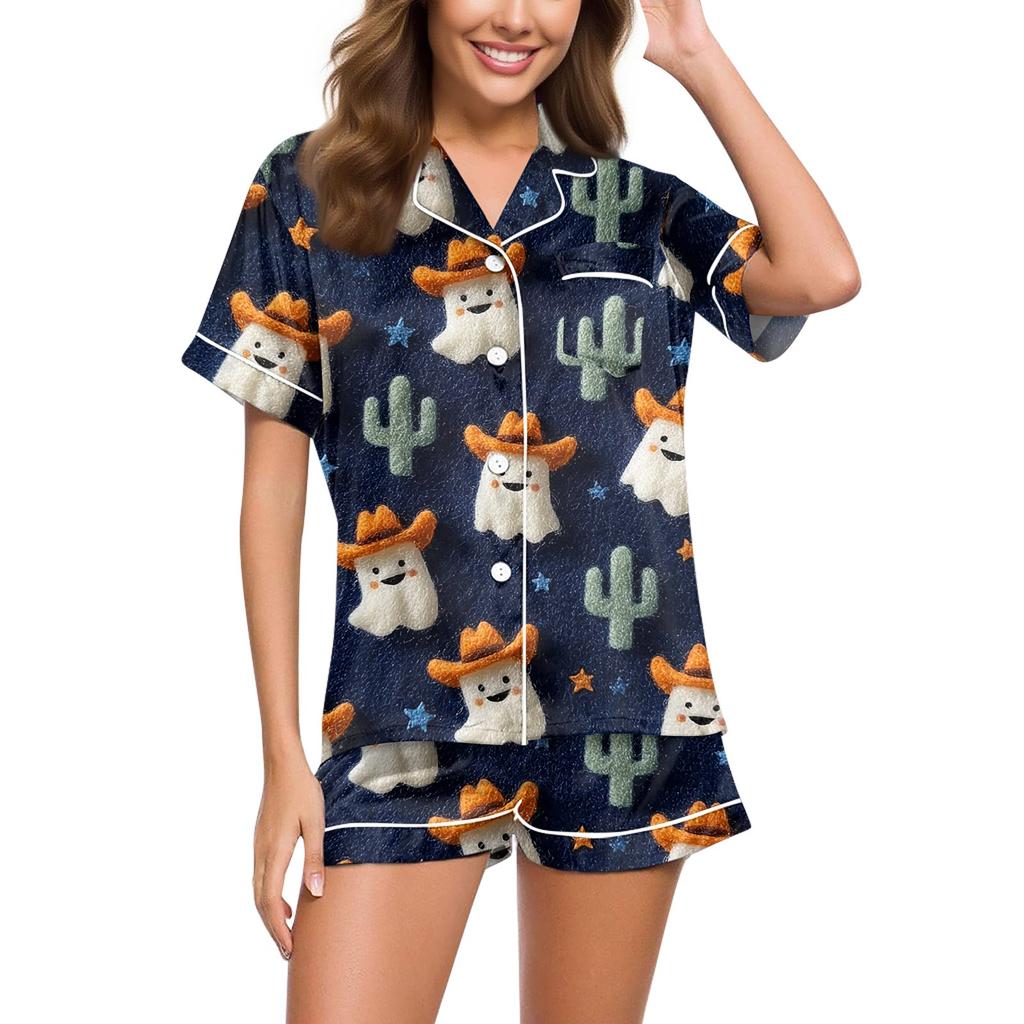 Women's Casual Fashion Halloween Printed Short Sleeve Home Suit