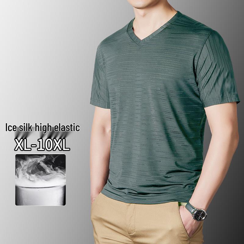 

Men s Plus Size V-Neck Ice Silk Short Sleeve T-Shirt - Trendy, Loose Fit for Summer L хакі
