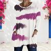 Women Plus Size Round Neck Long Sleeve Marble Printed Green Blue Gold Loose Tunic Top With Pockets
