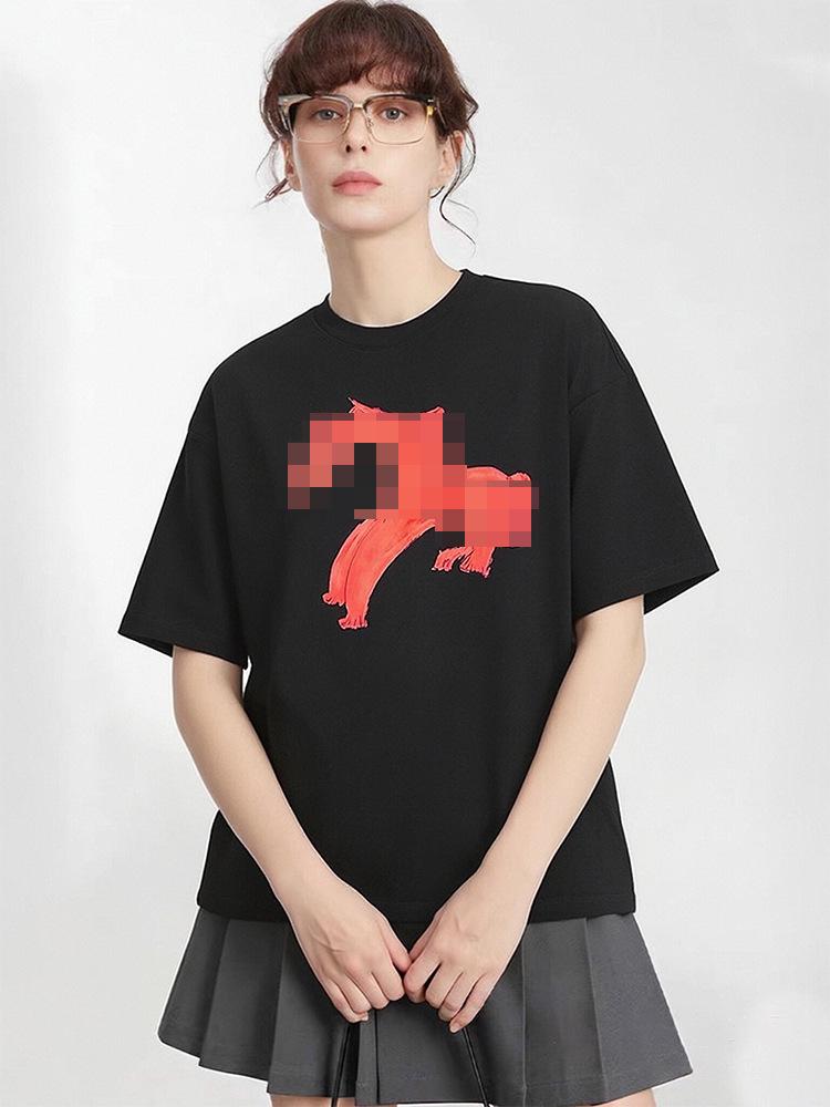 Si Yuan Women's Zodiac Horse Print Loose Fit T-Shirt - Simple Line Drawing, Short Sleeve, Round Neck, 2026 Edition