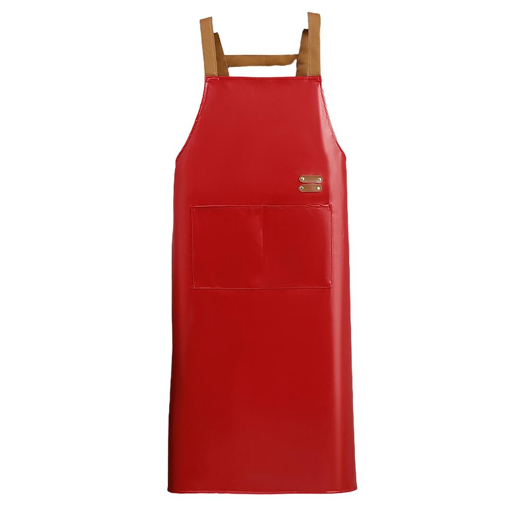 Adjustable PU Leather Apron with Pocket Waterproof Pinafore Oil Resistant Apron for Home Cooking and Kitchen Cleaning