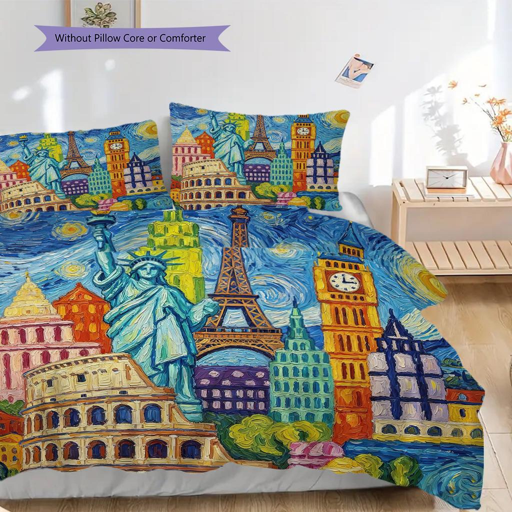 Patriotic Theme Statue of Liberty Bedding, Duvet Cover, Pillowcase, Home Decoration, Birthday Gift (1 * Duvet Cover+2 * Pillowcase, Coreless)