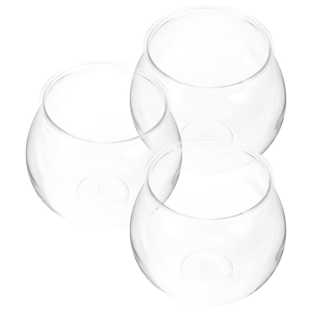 3Pcs Elegant Clear Plastic Desktop Fish Tank Globe Design Tabletop Fish Bowl Micro Landscape Container Home Office Living Room