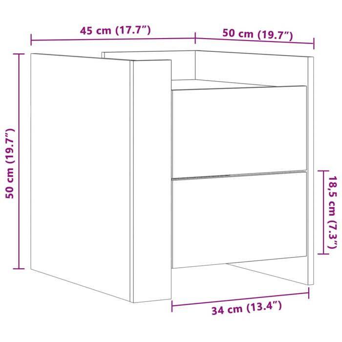 VidaXL Table de chevet gris béton 45x50x50 cm bois d'ingénierie, meuble de chevet, table d'appoint, armoire de lit, armoire 848286