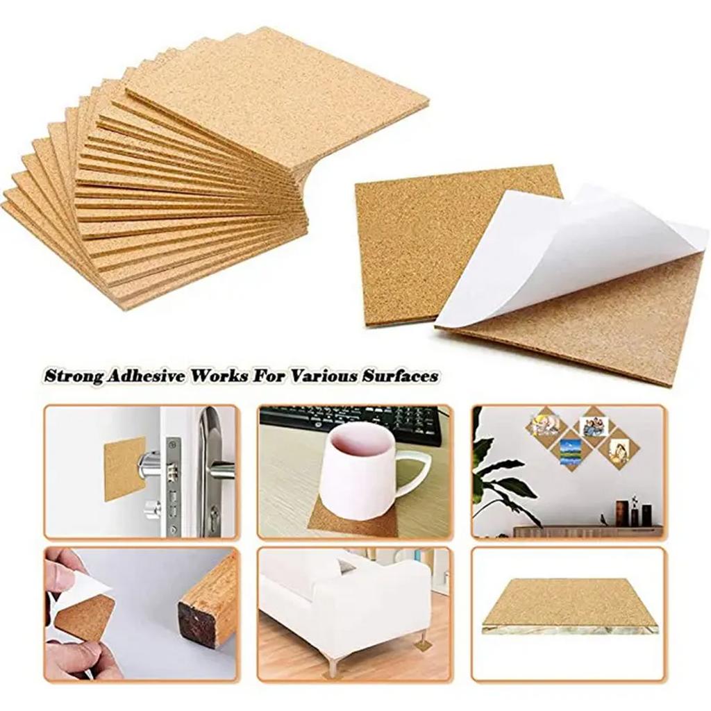 DIY Cut 4x4 inch Self-Adhesive Cork Coasters Square Pads with Strong Adhesive for Office, Home Decoration