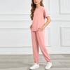 Girls Two Piece Set Short Sleeve Top and Harem Pants Lightweight Soft Fabric Casual Outfit for Spring Summer
