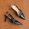 73225 [Schafsleder] High Heels Damen Stiletto 2025 neu hinten leer Wort mit Sandalen spitz Strass einzelne Schuhe