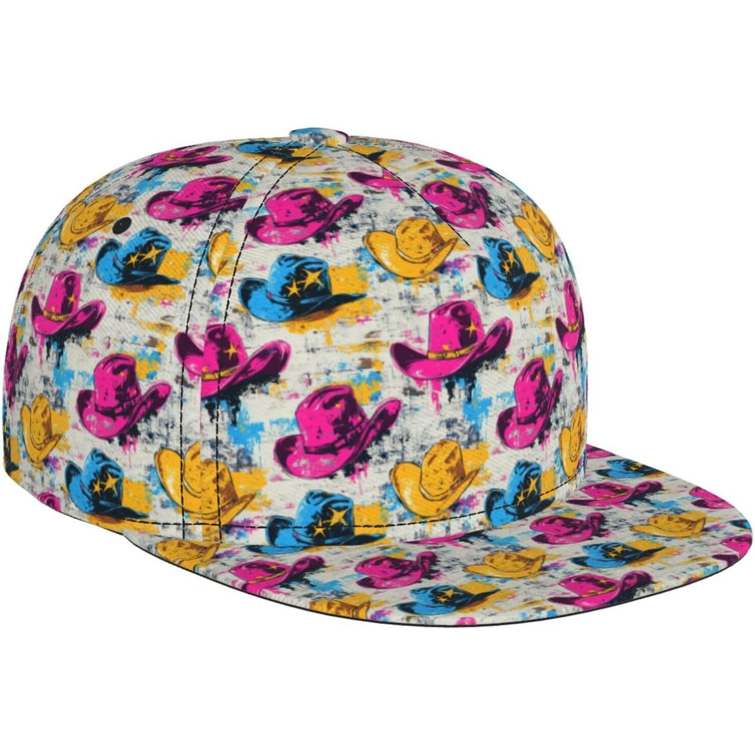 

Neon Cowboy Hat Pop Graffiti Western Snapback Cap Fashion Comfy Adjustable Graffiti Pink Cowboy Hat Print Flat Baseball Cap One Size