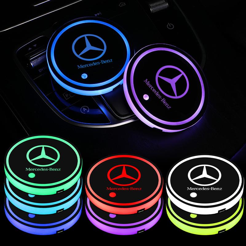 1/2Pcs Luminous Car Coaster Water Cup Holder Pad Anti-slip Mat For Mercedes Benz AMG A B C S Class E GLA CLA GLB W447 W204 W205 OO9