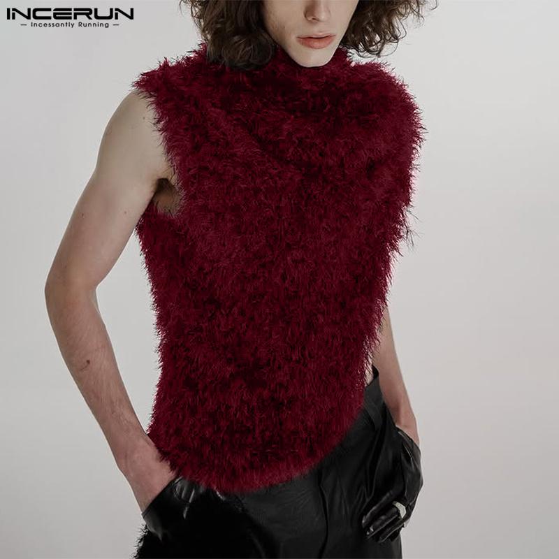 INCERUN Men Sleeveless Irregular Furry Tank Tops Vest