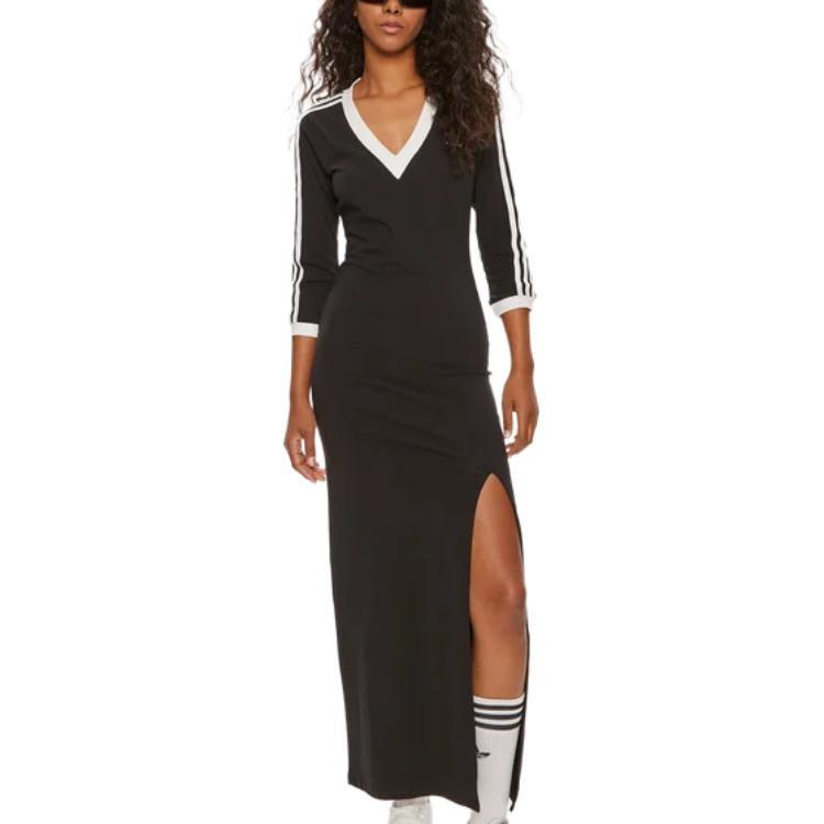 (WMNS) adidas Adicolor Classics 3-Streifen Maxikleid Asien-Größe 'Schwarz Weiß' Damen IK0439
