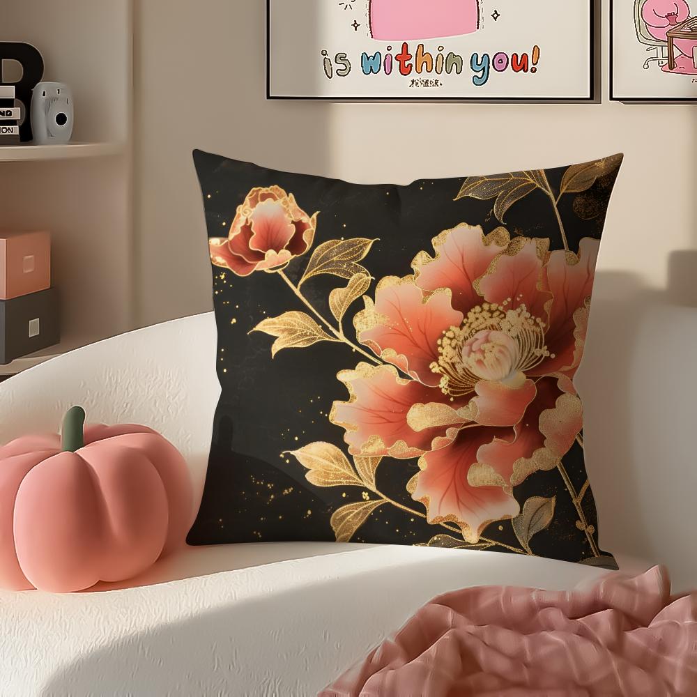Gorgeous Traditional Chinese Floral Art Peony Cushion Cover Pillowcase Short Plush Invisible zipper Room Sofa Cushion Cover