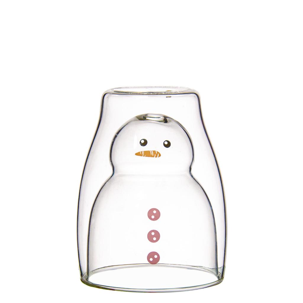 Christmas Double-Layer Insulated Glass Cup Cute Snowman Design - High Borosilicate Heat-Resistant Cup for Juice, Milk, Water