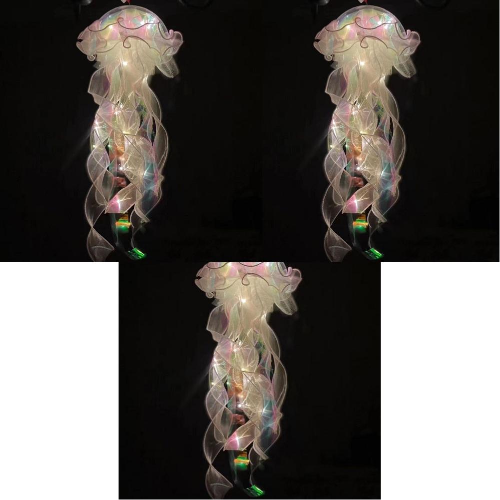 3-5PCS Jellyfish Atmosphere Night Light Button Battery Hanging Ceiling Lantern with Ribbon&Bead LED Bulbs for Children Bedroom