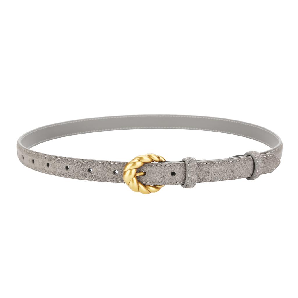 Genuine Leather Suede Women Belt Fashion Skinny Waistband Retro Gold Buckle Brown Belts for Jeans Pants and Dresses