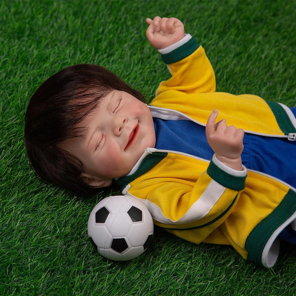 3D-malt Hud Fotball Reborn Baby Boy Dolls 19 Tommer Full Silikon Rotte Øyenvipper Nyfødt Bebe Toys Dukke Barn Bursdagsgave