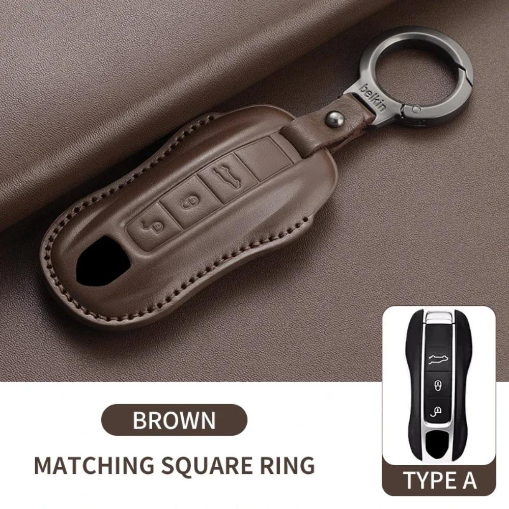 Autoschlüssel Hülle Abdeckung Schale für Porsche 718 Cayenne Panamera 911 Macan Taycan Cayman Boxster Oberste Schicht Leder Autoschlüssel Zubehör