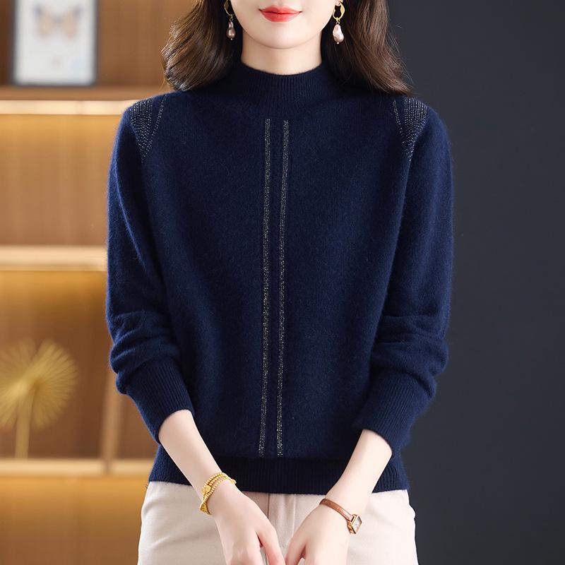 

Premium 100% Pure Wool Sweater for Moms – Women s Half-High Neck Crochet Knitwear, Stylish Base Layer for Middle-Aged & Elderly Women. 2XL [125-135 lbs]