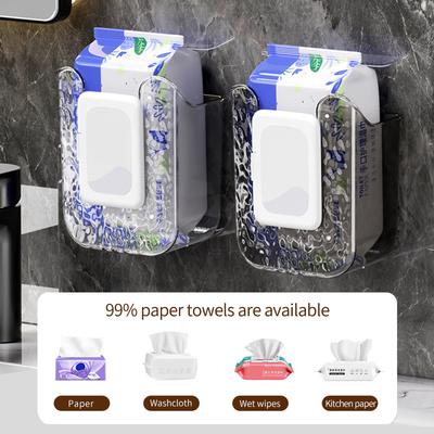 Plastic Wall Mounted Tissue Box Self-Adhesive Punch Free Paper Towel Holder Upside Down Space-Saving Napkin Container Bathroom