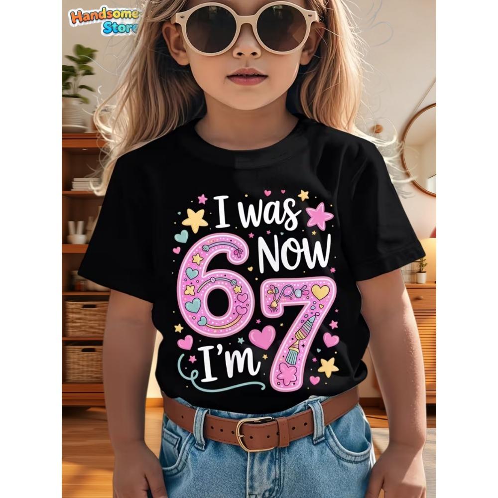 67 Meme T-shirt för Pojkar Flickor Mode Stänkt Bläck 3D-tryck Flickas Kortärmade T-shirts Rundhalsade Toppar Löst Barnkläder