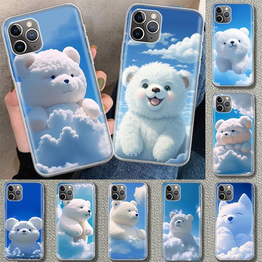 Sunny Clouds Teddy Bear Phone Case Cover for iPhone 11 12 13 Mini 14 15 Plus 16 Pro Max 17 Air 7 8 + SE Art Customized Fundas 11