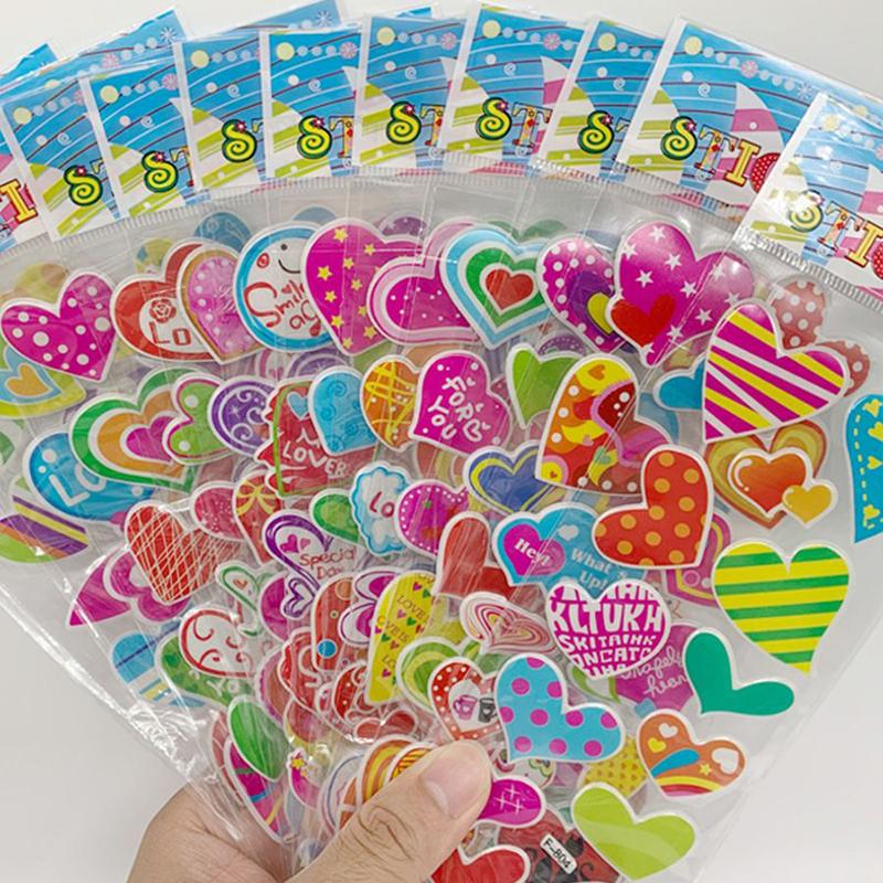 6/12/24pcs 3D Bubble Stickers Heart Sticker Design Children Sticker Toys Reusable for Kids Birthday Christmas New Year Gift TMZ