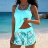Two Piece Swimsuit Printed Conservative High Waist Tummy Control Slim Fit Split Boy Short Bathing Suit