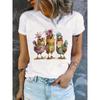 European Sizes Cute Chicken Print Short Sleeve T-shirts, Crew Neck Casual Top For Summer & Spring, Women's Clothing