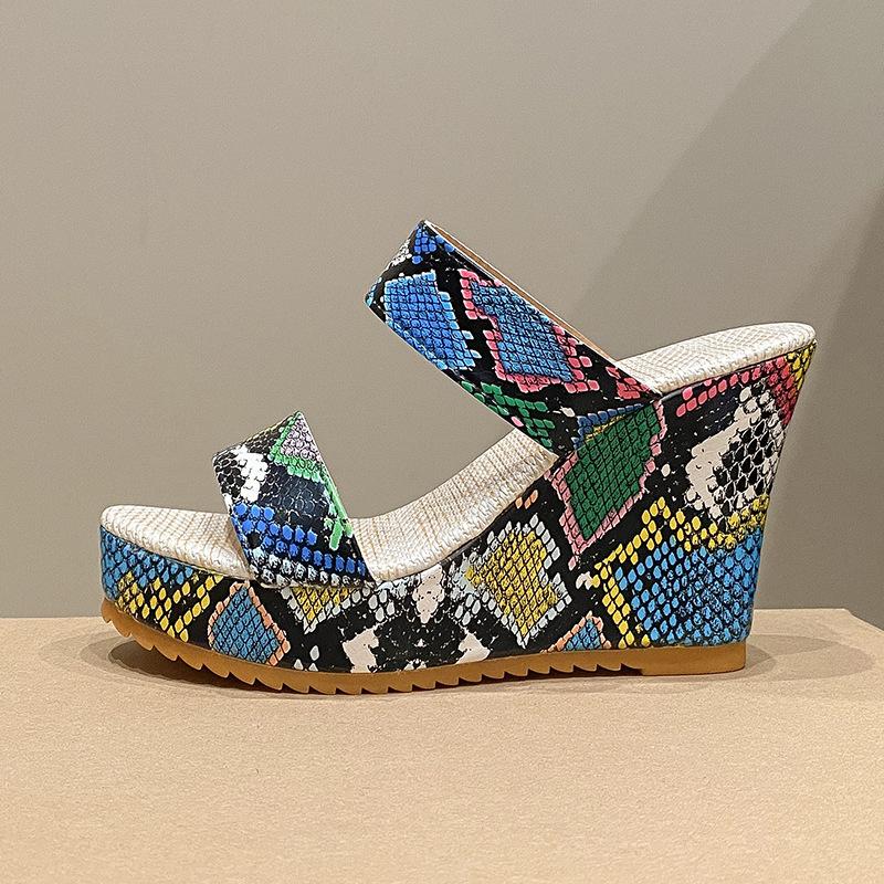 

2024 new transparent, fashionable and simple high-heeled wedge heel thick-soled waterproof table muffin women s shoes printed cool slippers women 42 різнокольоровий