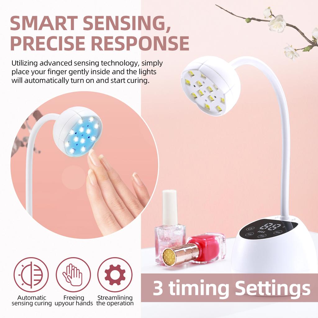 Cordless Nail Lamp LED UV Nail Dryer Rechargeable Auto Sensing Touch Control Fast Drying Nail Light 360° Bendable Table Lamp