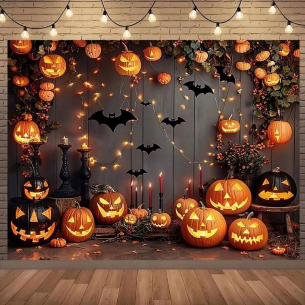 1pc Horro Halloween Party Backdrop Night Moon Pumpkin Bat Ghost for Halloween Party Decoration Dustproof Banner Photo Background