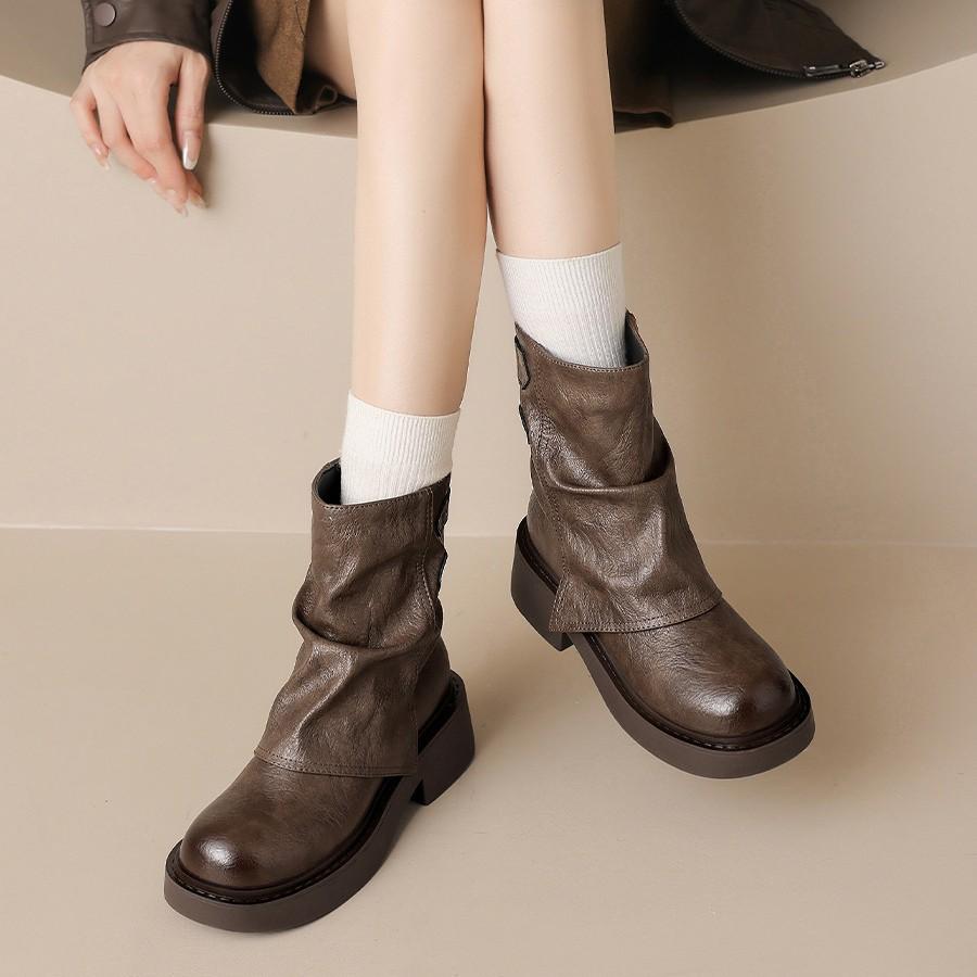 Martin Boots Women's Maillard Short Boots Women's 2025 New Spring and Autumn Single Boots Thick-soled Brown Trousers Knight Boots Martin Boots