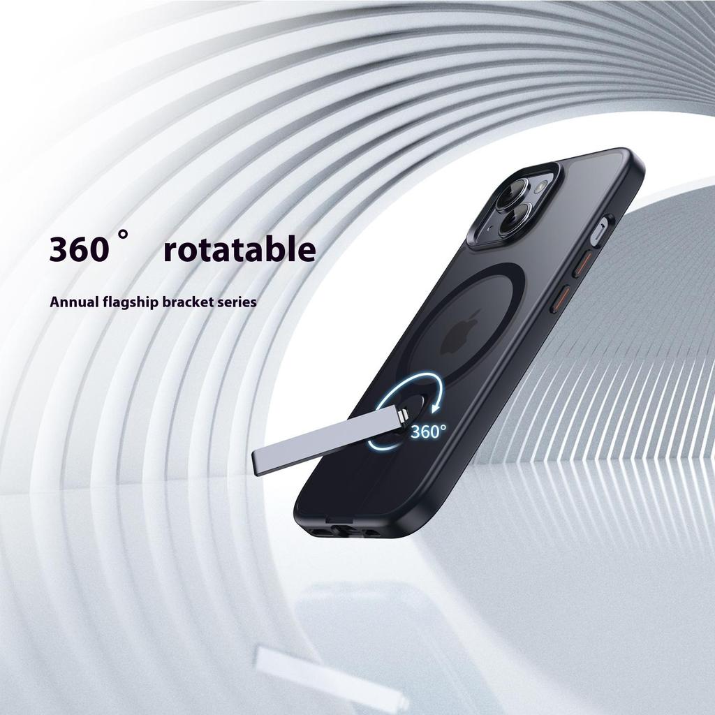 For iPhone 15 Case Compatible with MagSafe Rotating Straight Kickstand TPU+PC Matte Phone Cover