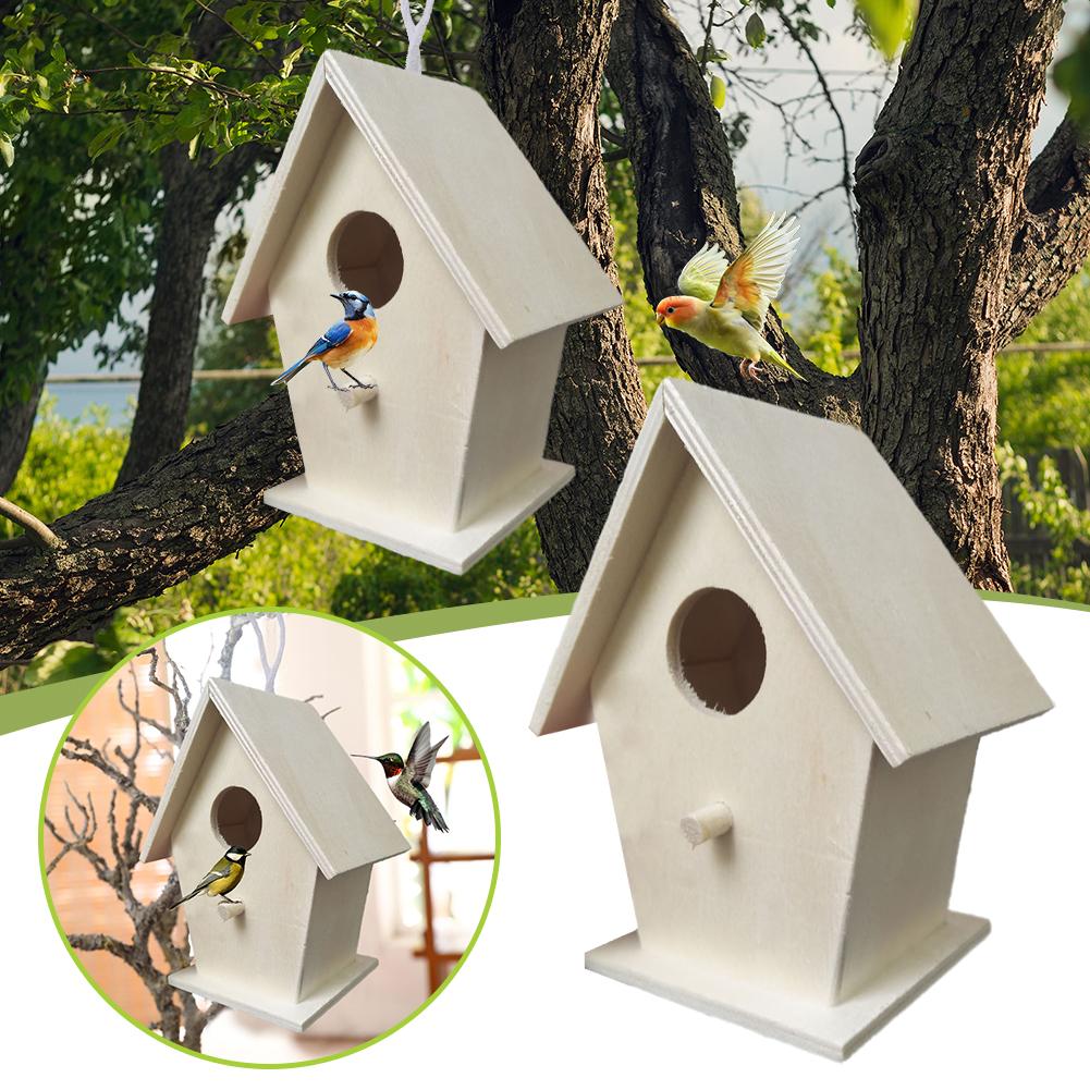 Wooden Mini Bird Cage Outdoor Hanging Birdhouse Box Garden Bird Cages Home Yard Decoration Bird Products Wooden Bird Parrot Nest