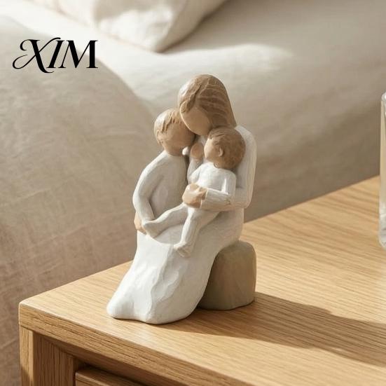 Nordic Style Bedroom Decor Mother Holding Baby Figurine, Resin Family Love Statue for Desk, Matte Texture Home Accents Heartwarming Ornament, Gift New