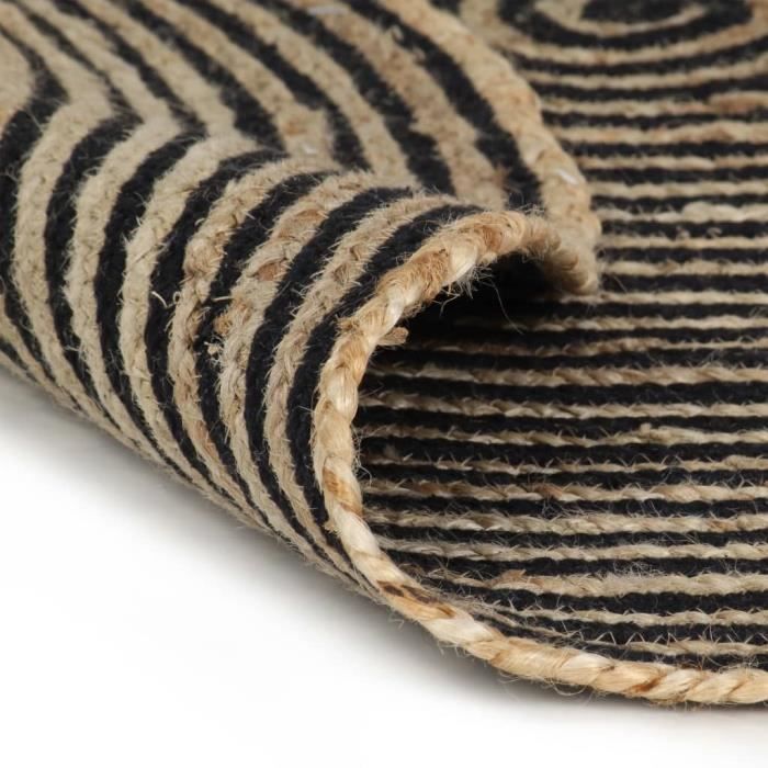 VidaXL Tapis fait à la main Jute avec design de spirale Noir 150 cm