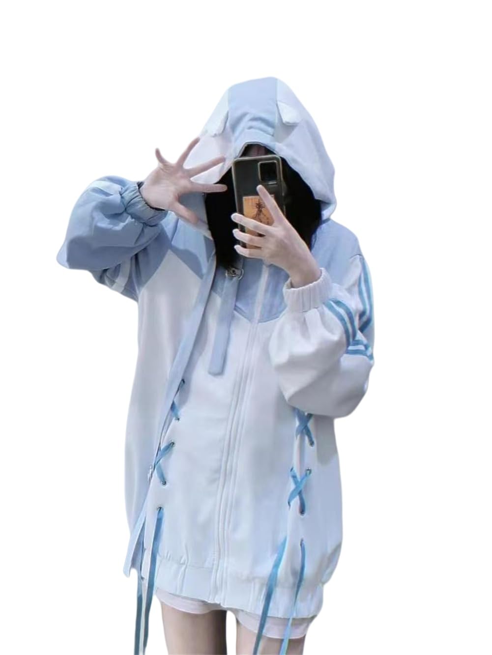 

KEWJYUE Long Sleeve Hoodie with a Yami Kawaii Loose Fit Cute Harajuku Subculture Jacket with Ribbon Women s Angel-inspired Sweatshirt, Style, (Size L) синий