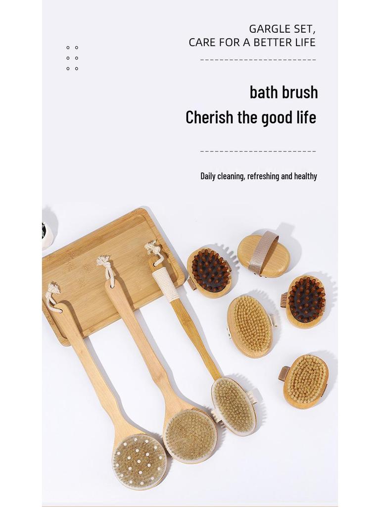 Wooden Boar Bristle Bath Brush with Long Handle for Scrubbing and Massage