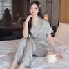 Pajamas women's new ice silk high-end luxury satin short-sleeved trousers thin cool and comfortable loungewear set