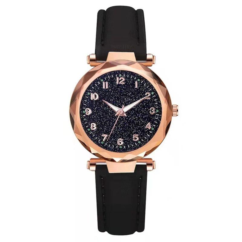 Montre à Quartz Lumineuse Ciel Étoilé pour Femme avec Bracelet en Cuir Givré et Boîtier en Plastique