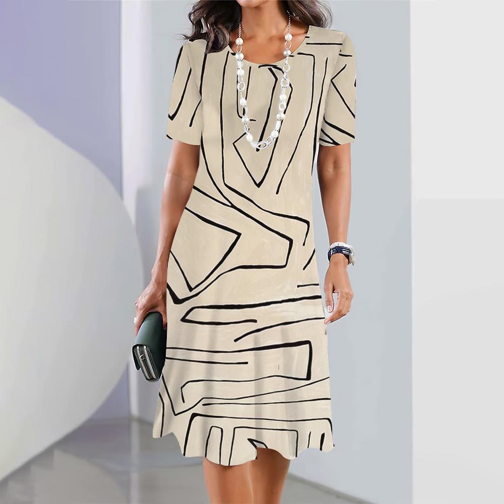 Vintage Women's Dresses Striped Printed Elegant Casual Short Sleeve Dresses 2023 Fashion Oversized Women's Dresses Y2k