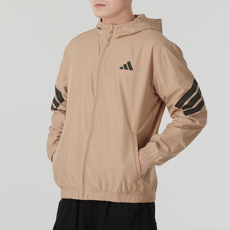 adidas Športový lifestylový značkový logotyp Módna vonkajšia vetruvzdorná ležérna bunda s kapucňou Pánska bunda Hnedá JM6751