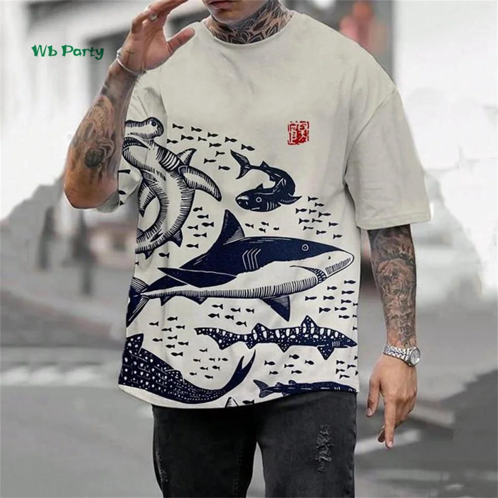 Zomer Rond Hals 3D Japanse Ukiyo-e Patronen Print Top Modieuze Casual Korte Mouw Heren T-shirts