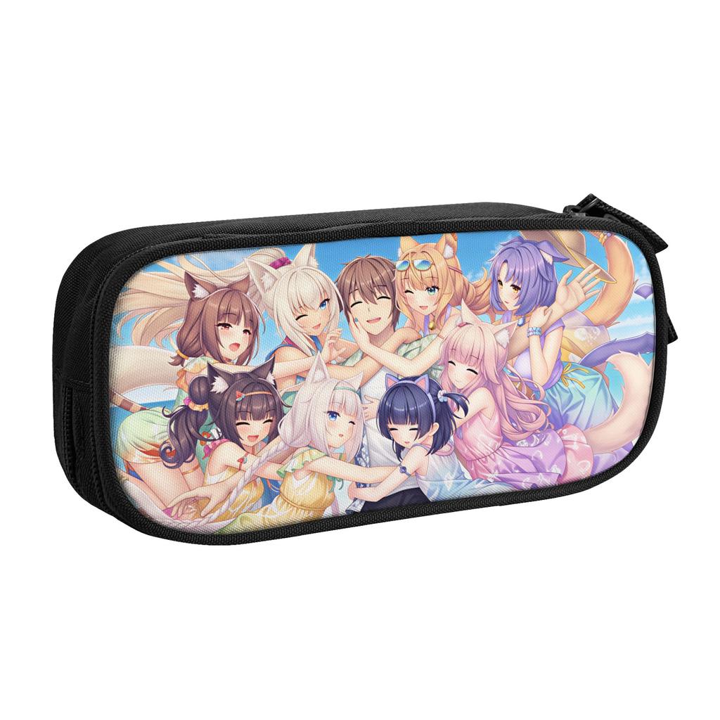 N-Nekopara Kashou Minaduk Chocola Kawaii Pencil Cases Boys Girls Large Capacity Azuki Coconut Maple Pencil Box School Supplies