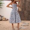 European and American Summer New Suspender Long Dress Floral Layered Women's Big Swing Dress