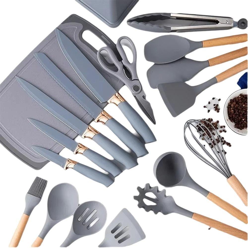 

A Set 19 Pcs Pink Kitchen Utensils Silicone Non-Stick Kitchen Tools Cooking Utensils Set Kitchen чорний