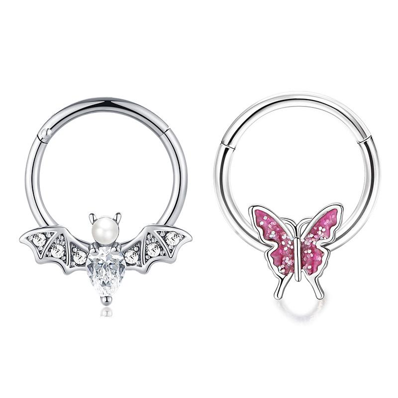 2 Stück 16G Edelstahl Schmetterlingsscharnier Septumring BCR Hufeisen Knorpel Daith Helix Rook Muschel Piercing Schmuck