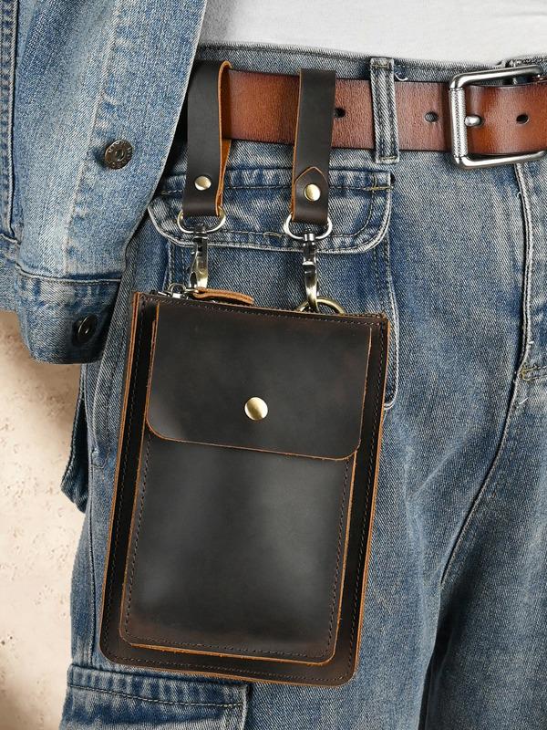 Retro Genuine Leather Waist Bag – Multifunctional Crossbody Pouch for 6-inch Phones