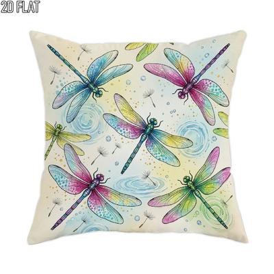 2D Flat 1pc Outdoor Pool Party Spring Bohemian Dragonfly Throw Pillow Covers Pastel Colorful Decorati
