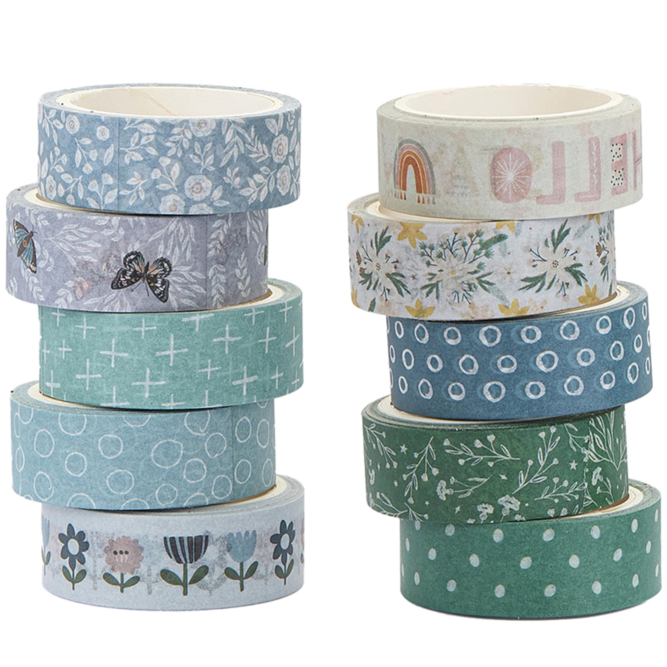 

YUBX Boho Style Masking Tape Washi Paper Tape in Bright Perfect for DIY Gift and Decoration 10-Piece Set Floral, Butterfly, Heart, etc. Colors.